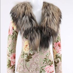Vintage Blumarine Floral Fox Fur trim cardigan
